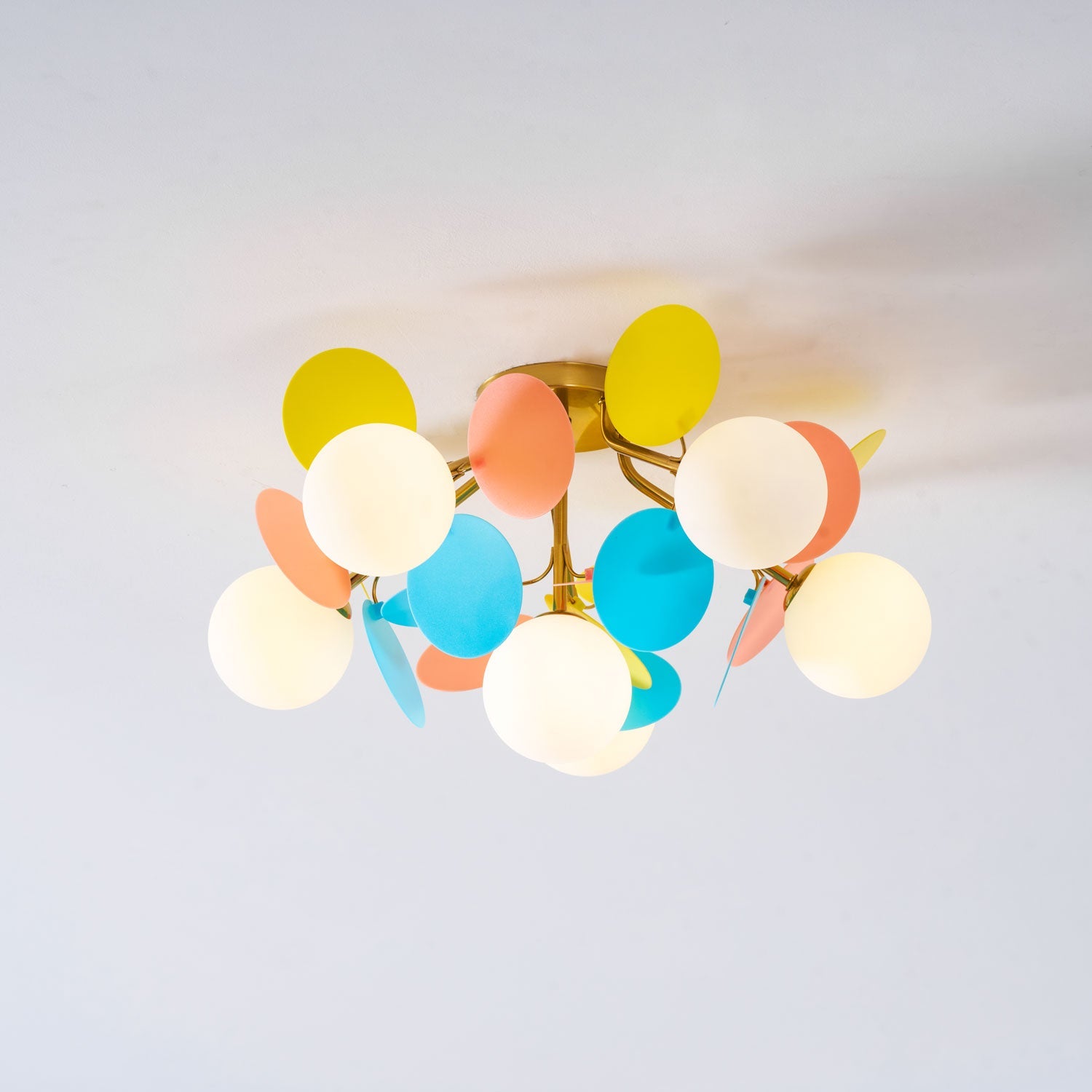 Round Macaron Ceiling Lamp 10 in Metal Acrylic Colorful Flush Mount Lighting Fixture For Bedroom Office Decor Modern Pastel Lighting | Thomler