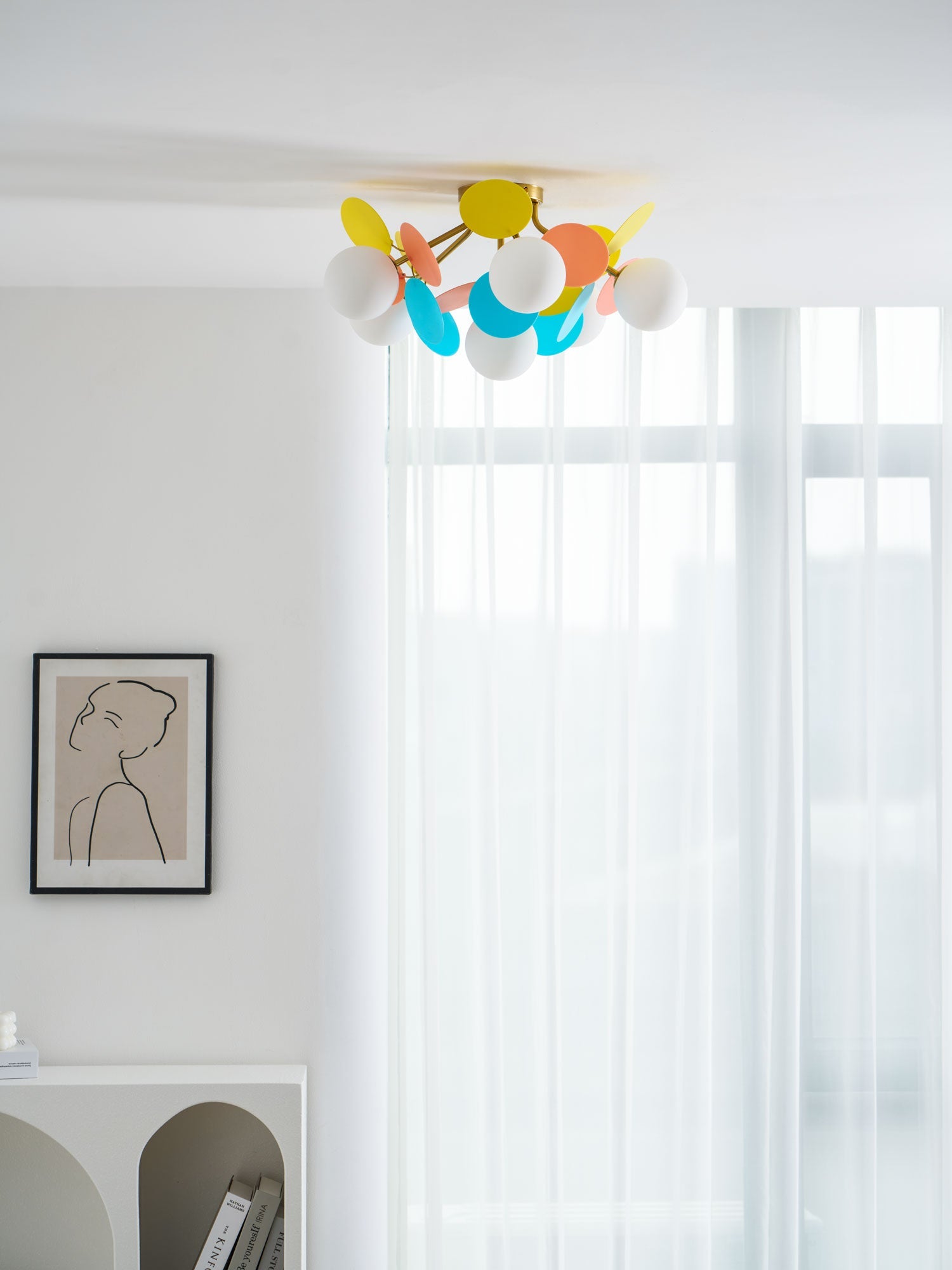 Round Macaron Ceiling Lamp 10 in Metal Acrylic Colorful Flush Mount Lighting Fixture For Bedroom Office Decor Modern Pastel Lighting | Thomler