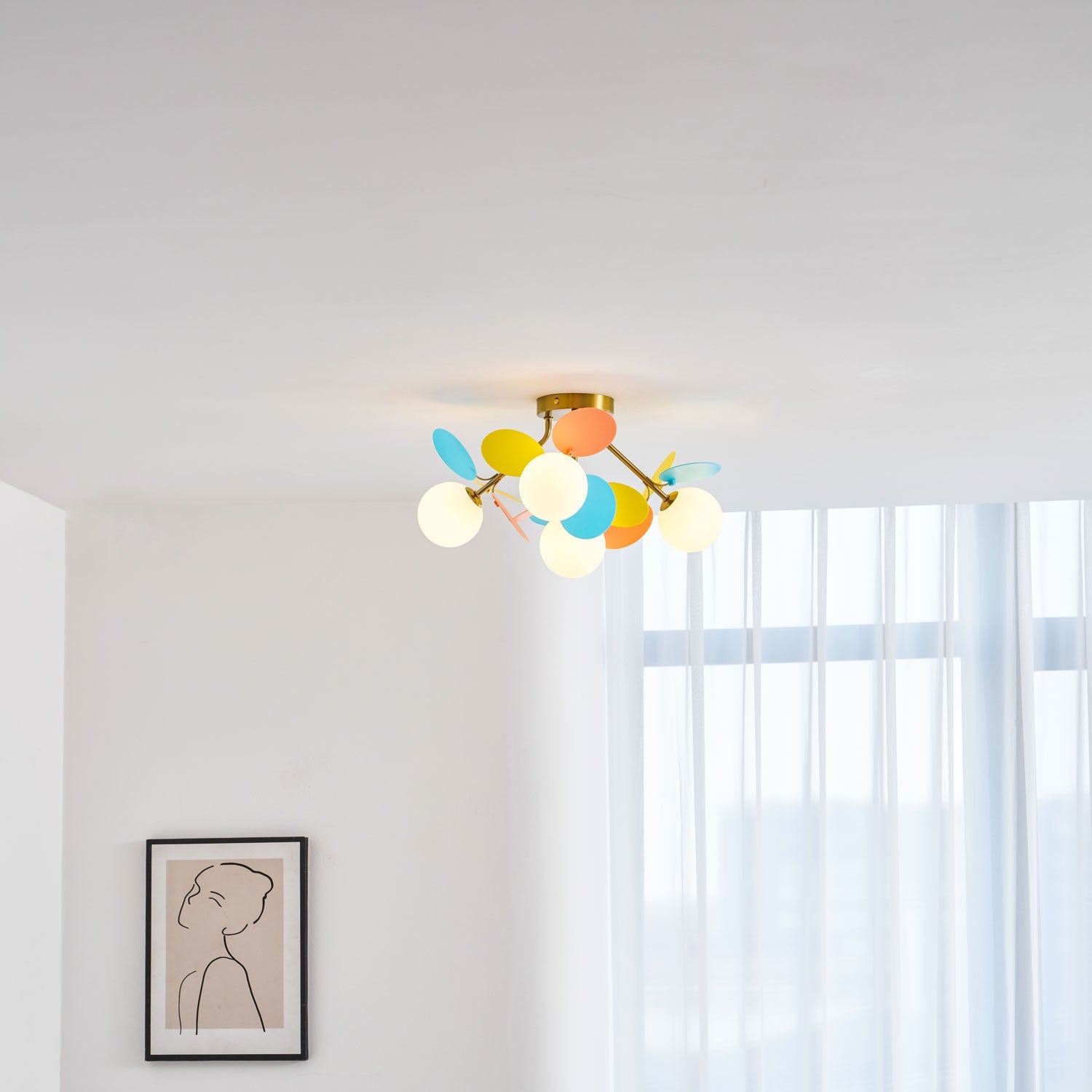 Round Macaron Ceiling Lamp 10 in Metal Acrylic Colorful Flush Mount Lighting Fixture For Bedroom Office Decor Modern Pastel Lighting | Thomler