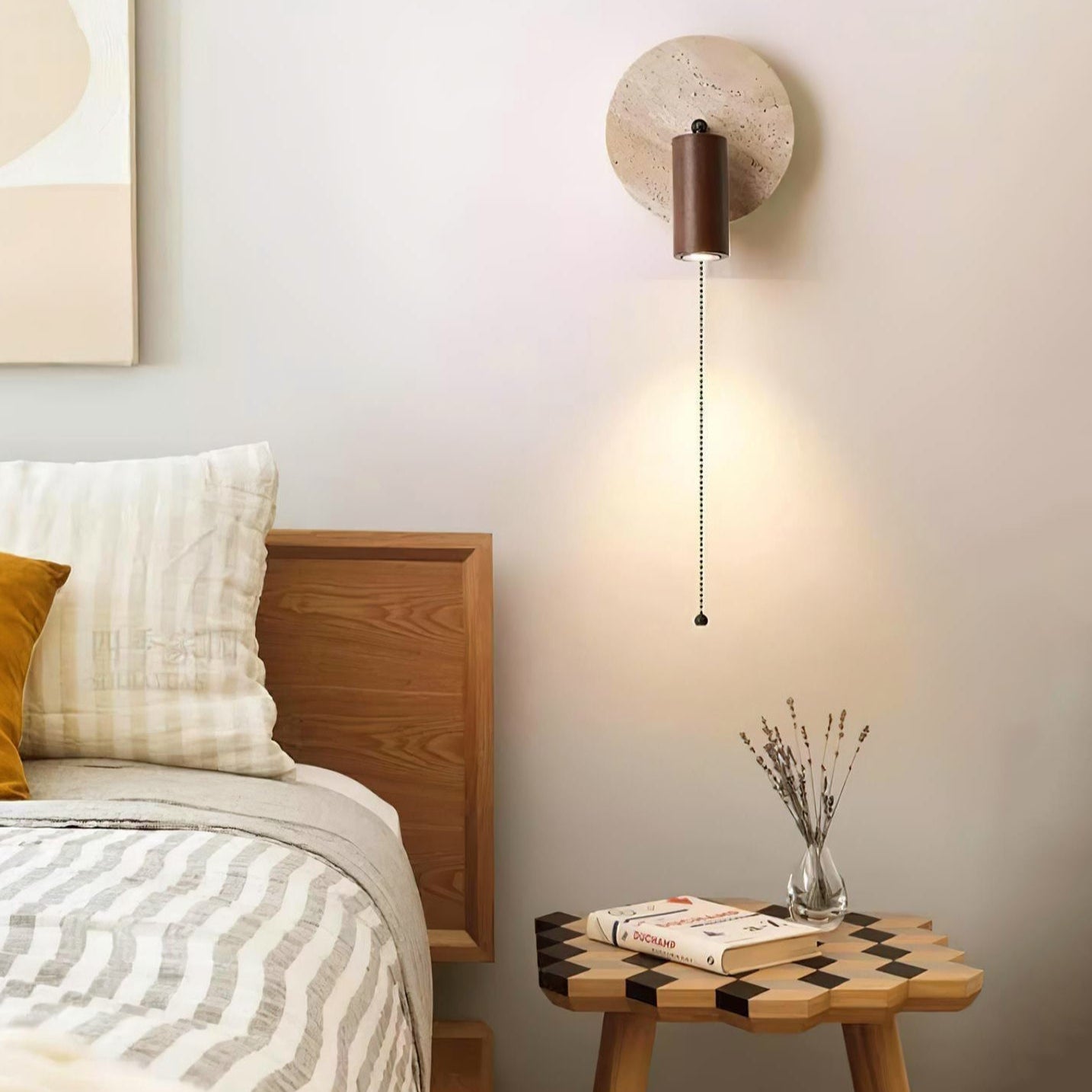 Wall Lamp Travertine Stone 7.1 in Rotatable Warm Light Bedroom Reading Accent Lighting Fixture | Thomler