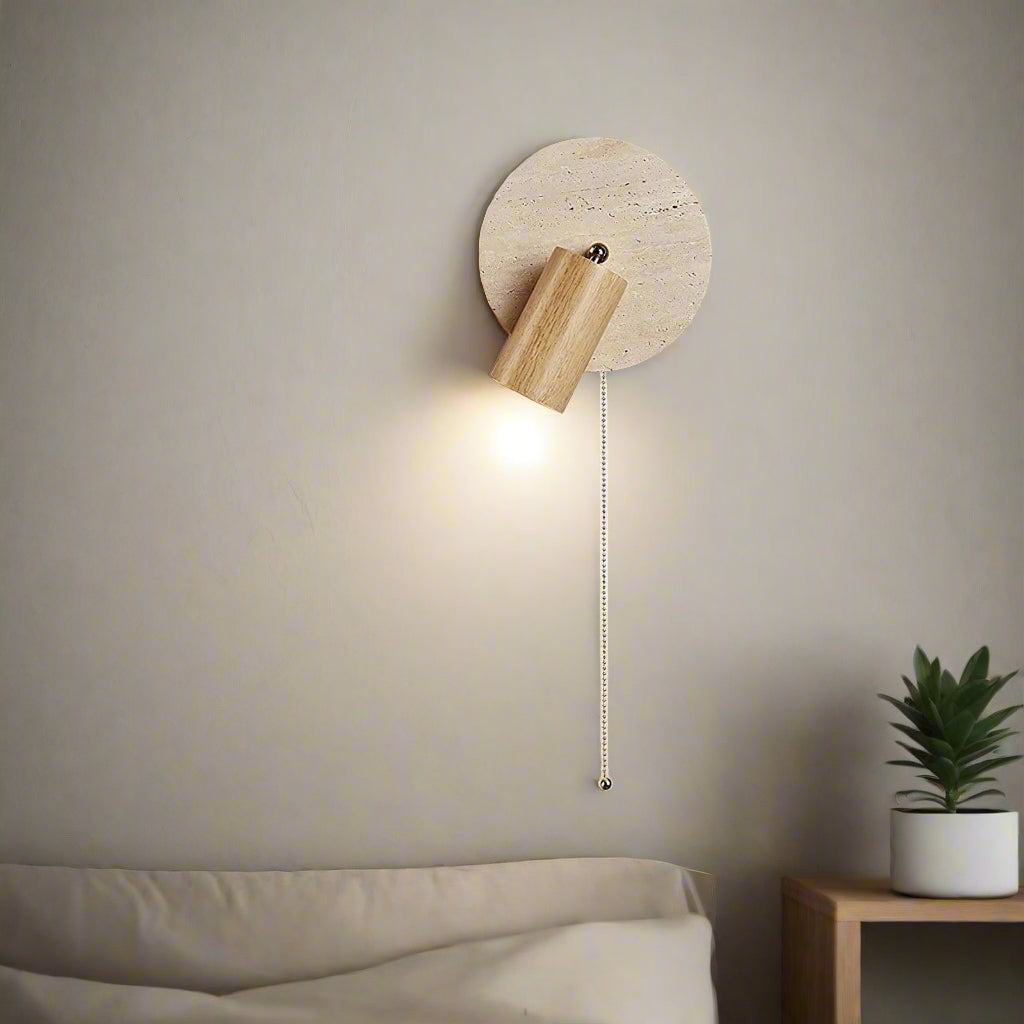 Wall Lamp Travertine Stone 7.1 in Rotatable Warm Light Bedroom Reading Accent Lighting Fixture | Thomler