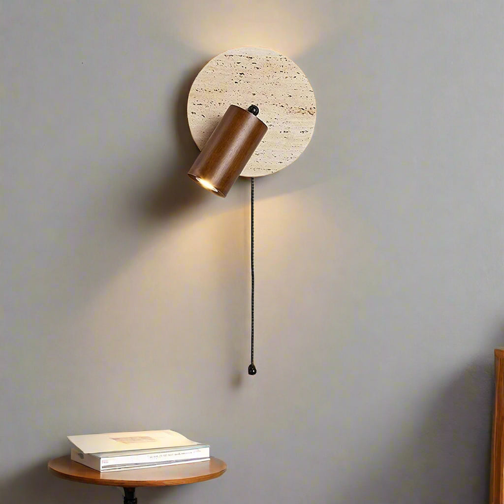 Wall Lamp Travertine Stone 7.1 in Rotatable Warm Light Bedroom Reading Accent Lighting Fixture | Thomler