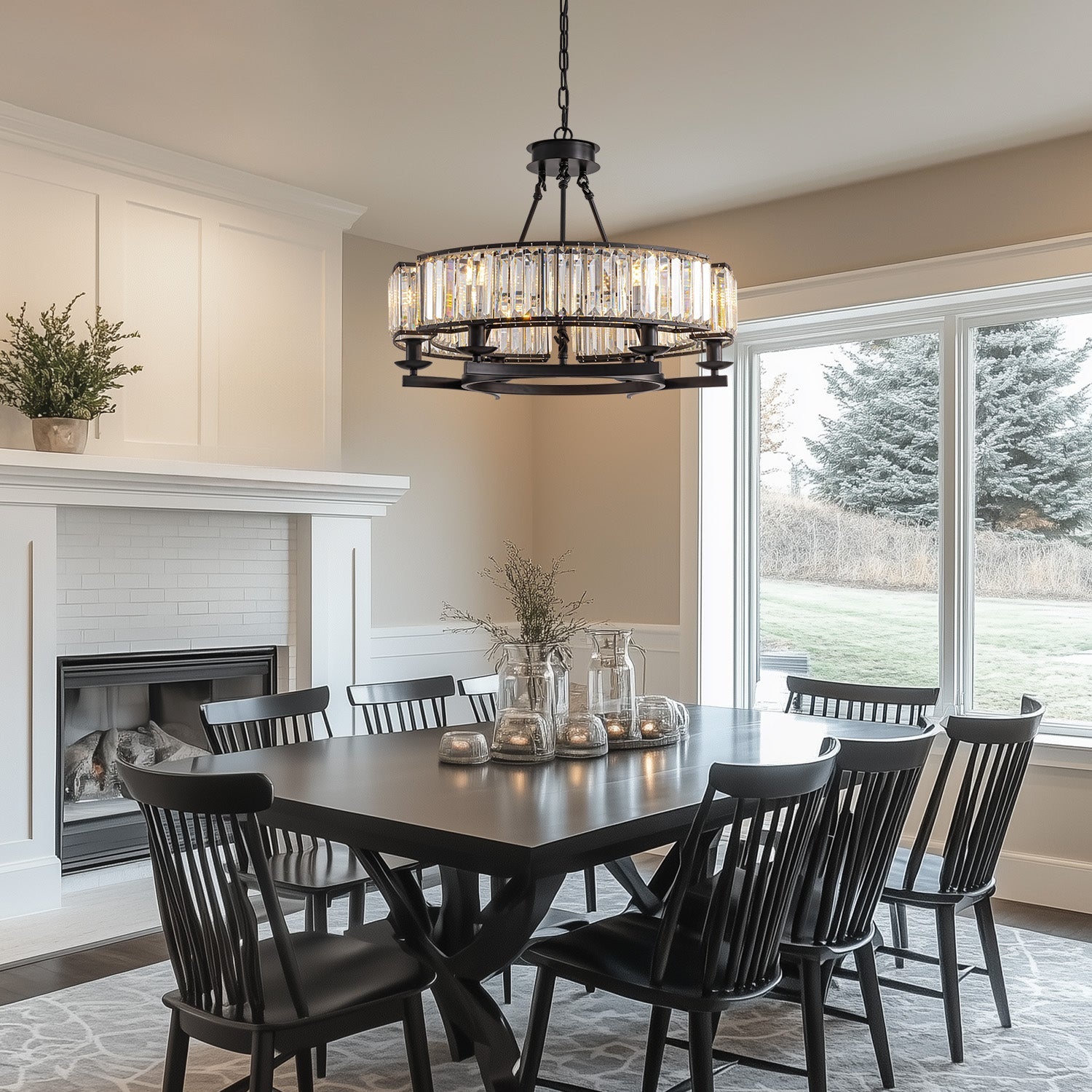 Chandelier Metal K9 Crystal 25.6 in Rustic Dining Room Kitchen Living Room Hanging Light Fixture | Thomler