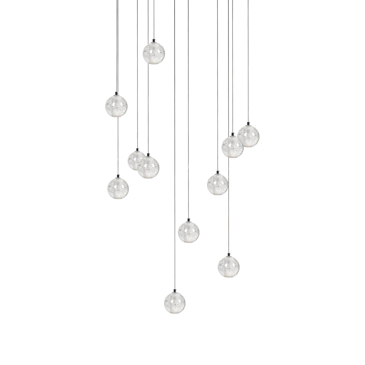 Spherical Glass Globe Multi-Drop Hanging Fixture – Adjustable Stairwell & Entryway Chandelier with Chrome Hardware | Thomler