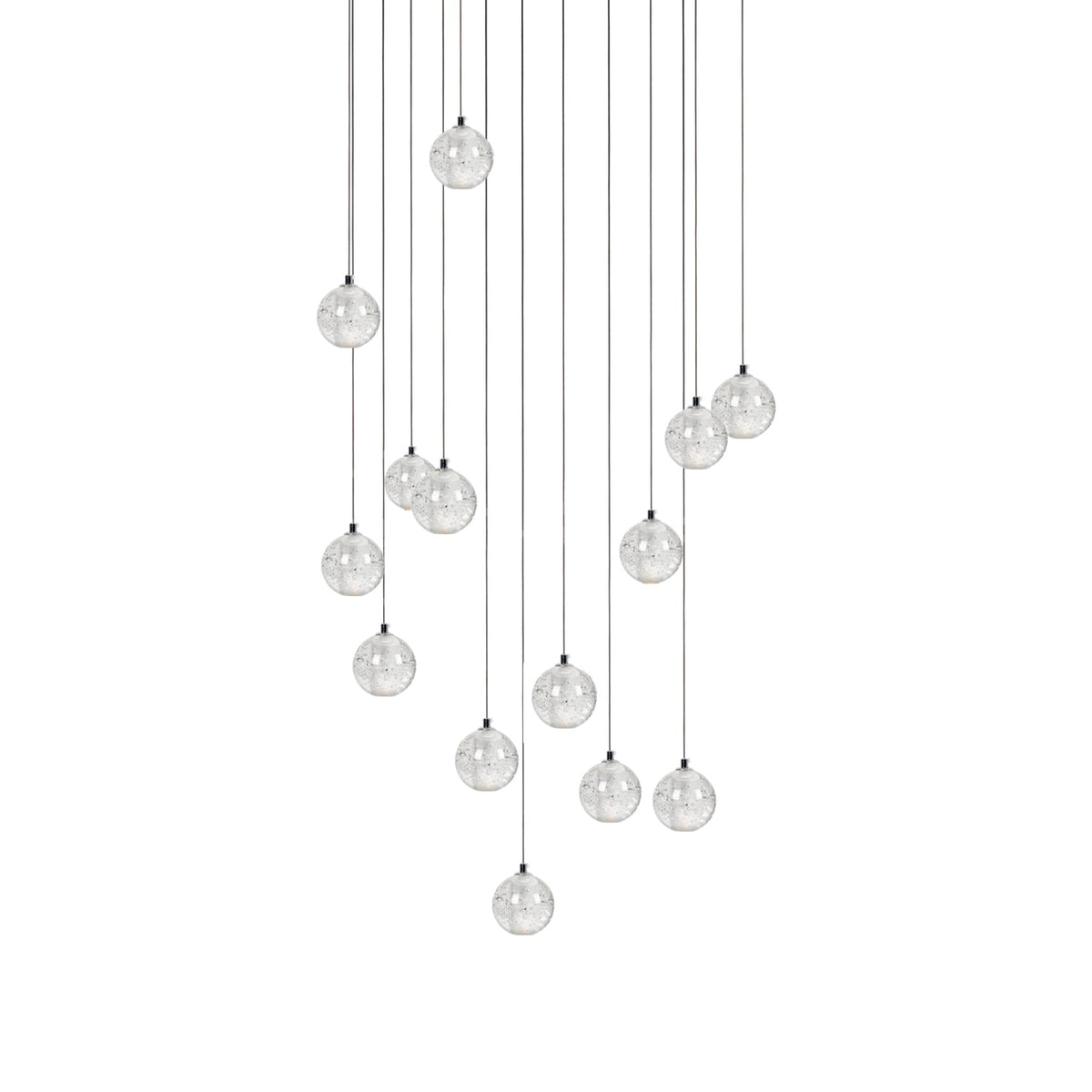 Spherical Glass Globe Multi-Drop Hanging Fixture – Adjustable Stairwell & Entryway Chandelier with Chrome Hardware | Thomler