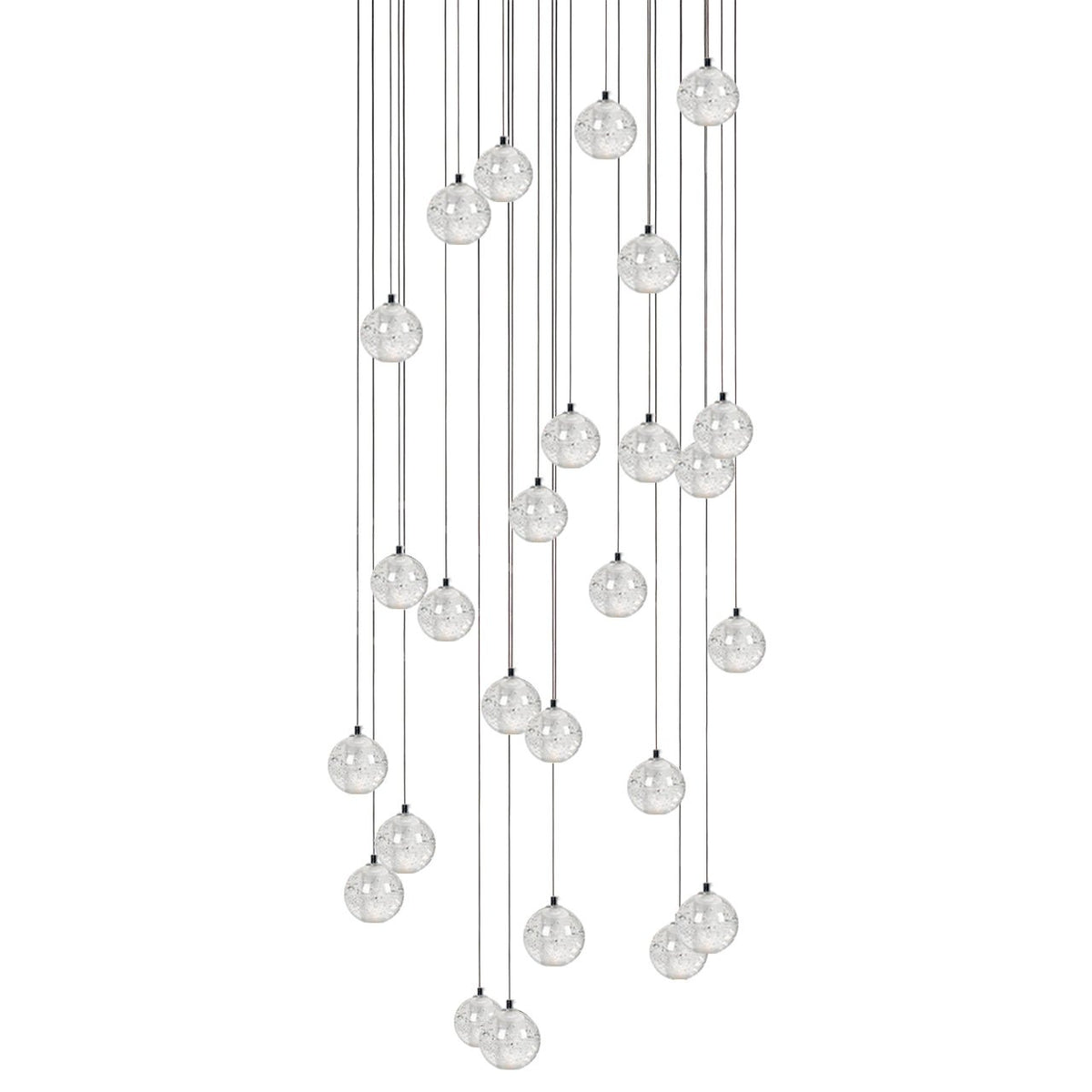 Spherical Glass Globe Multi-Drop Hanging Fixture – Adjustable Stairwell & Entryway Chandelier with Chrome Hardware | Thomler