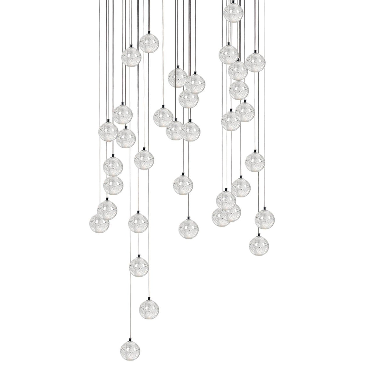 Spherical Glass Globe Multi-Drop Hanging Fixture – Adjustable Stairwell & Entryway Chandelier with Chrome Hardware | Thomler