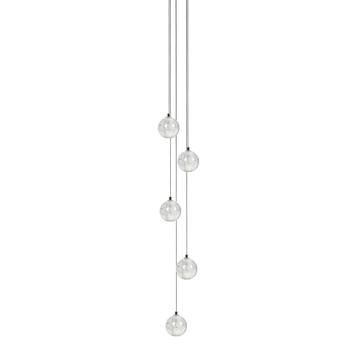 Spherical Glass Globe Multi-Drop Hanging Fixture – Adjustable Stairwell & Entryway Chandelier with Chrome Hardware | Thomler