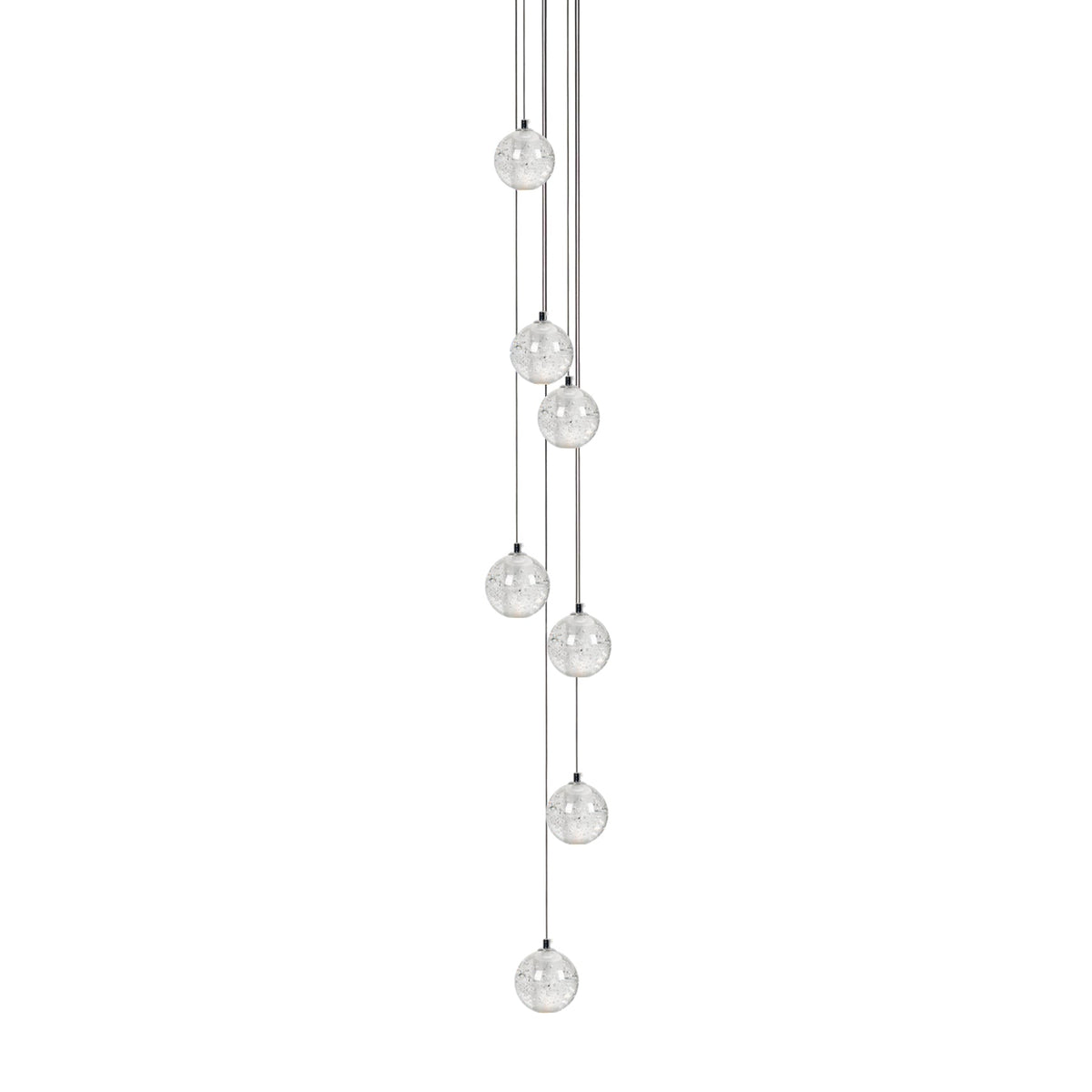 Spherical Glass Globe Multi-Drop Hanging Fixture – Adjustable Stairwell & Entryway Chandelier with Chrome Hardware | Thomler