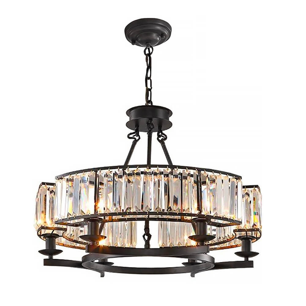 Chandelier Metal K9 Crystal 25.6 in Rustic Dining Room Kitchen Living Room Hanging Light Fixture | Thomler