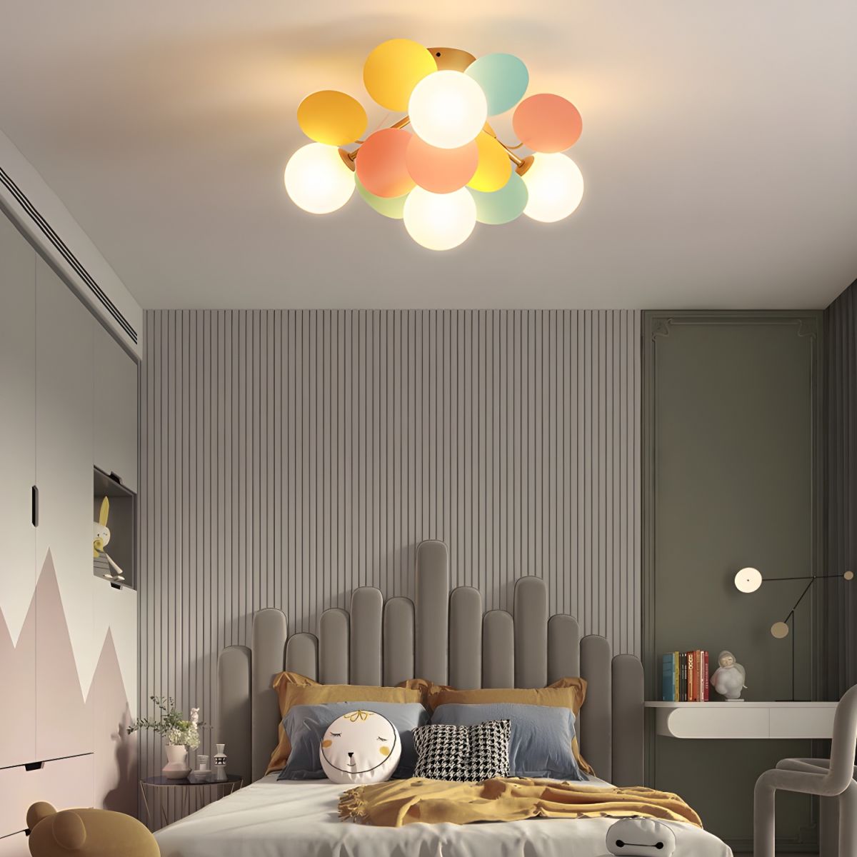Round Macaron Ceiling Lamp 10 in Metal Acrylic Colorful Flush Mount Lighting Fixture For Bedroom Office Decor Modern Pastel Lighting | Thomler