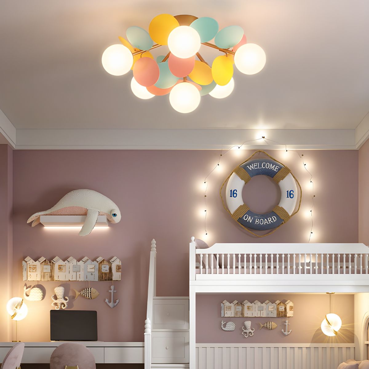 Multi-Globe Flush Mount Ceiling Light with Pastel Orb Shades – Modern Colorful LED Fixture for Kids Room, Playroom & Contemporary Space | Thomler