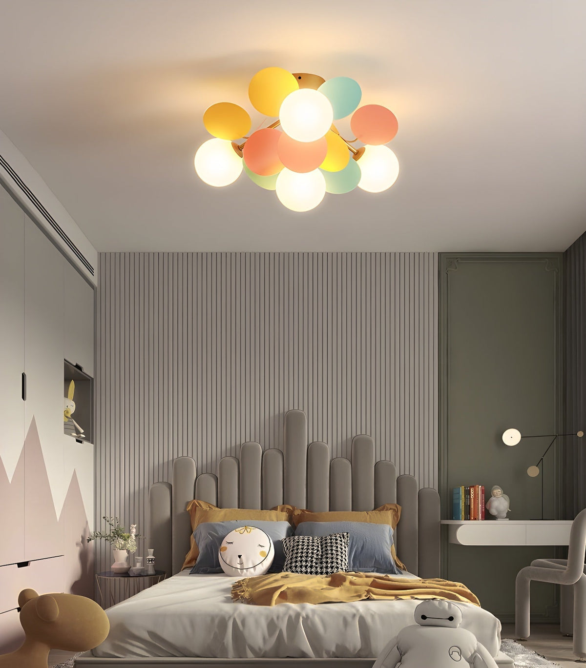 Multi-Globe Flush Mount Ceiling Light with Pastel Orb Shades – Modern Colorful LED Fixture for Kids Room, Playroom & Contemporary Space | Thomler
