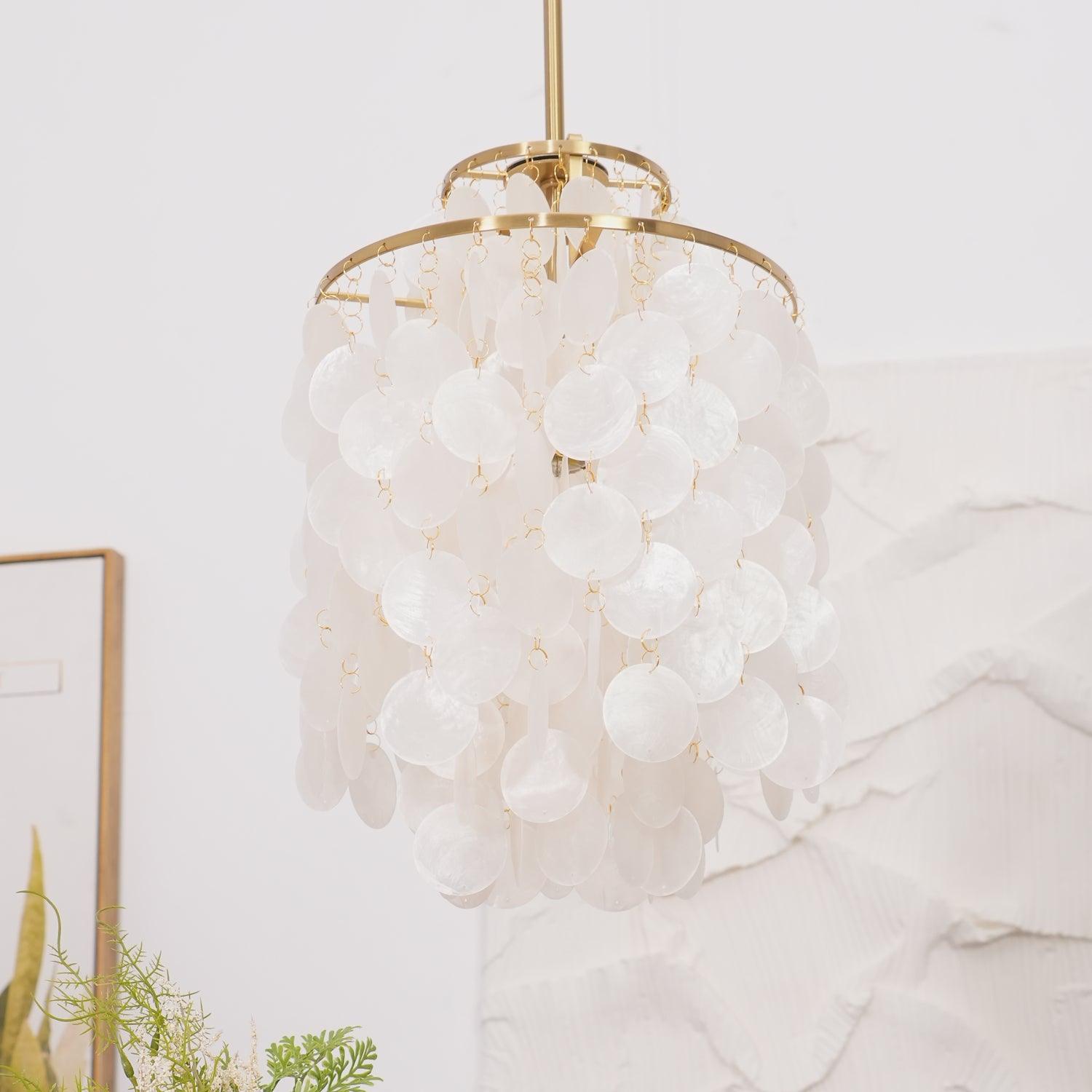 Cascading Shell Pendant Light Fixture Chrome Finish 28 Inches Adjustable Hanging Ceiling Lamp for Dining Room Kitchen Island Open Living Spa | Thomler
