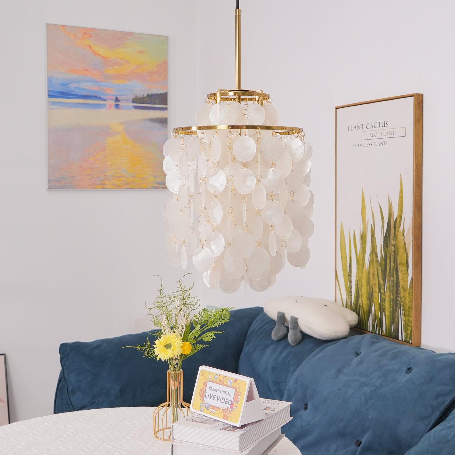 Cascading Shell Pendant Light Fixture Chrome Finish 28 Inches Adjustable Hanging Ceiling Lamp for Dining Room Kitchen Island Open Living Spa | Thomler