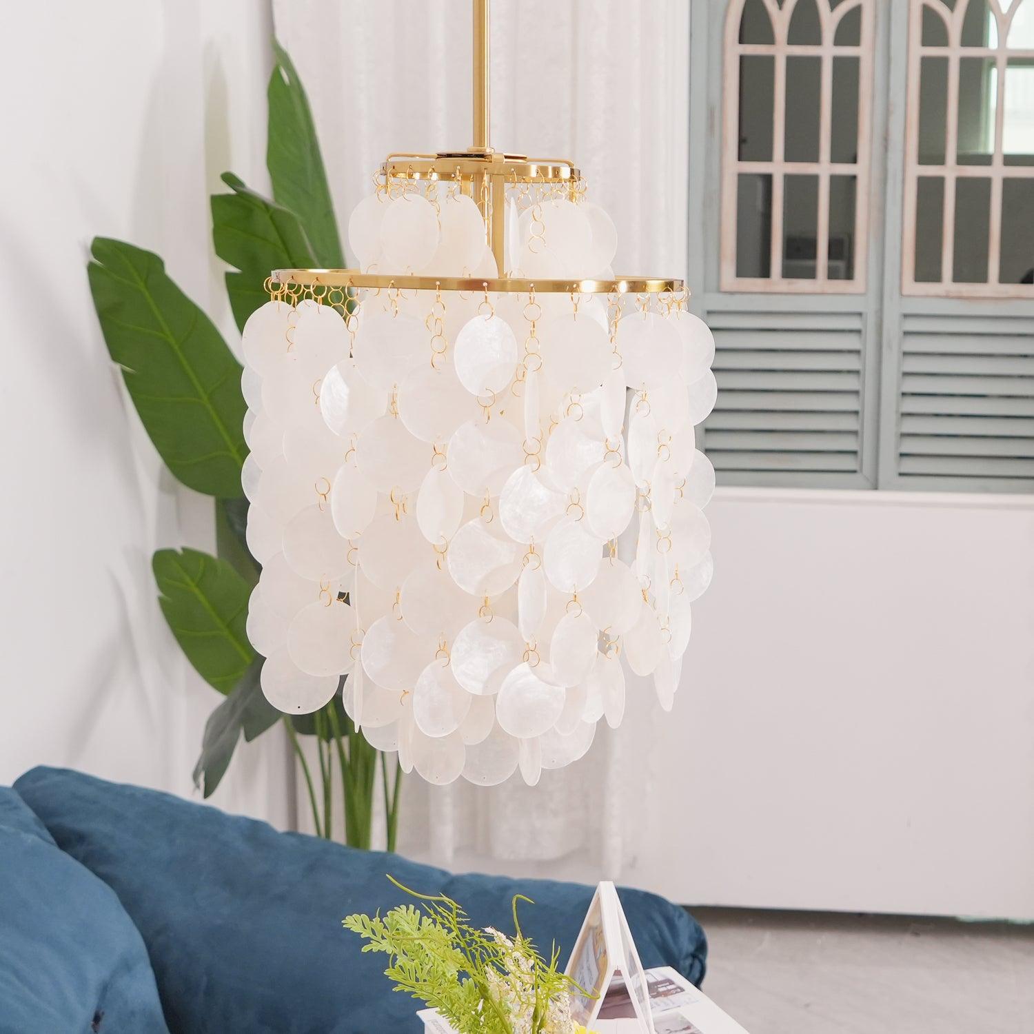 Cascading Shell Pendant Light Fixture Chrome Finish 28 Inches Adjustable Hanging Ceiling Lamp for Dining Room Kitchen Island Open Living Spa | Thomler