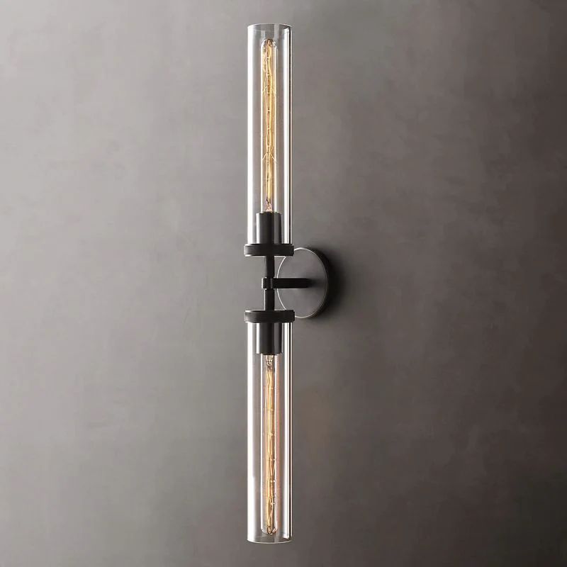 Industrial Linear Wall Light with Glass Hexagon Shade – Metal Hardwired Sconce for Hallway & Bedroom – Dimmable E26 Socket | Thomler