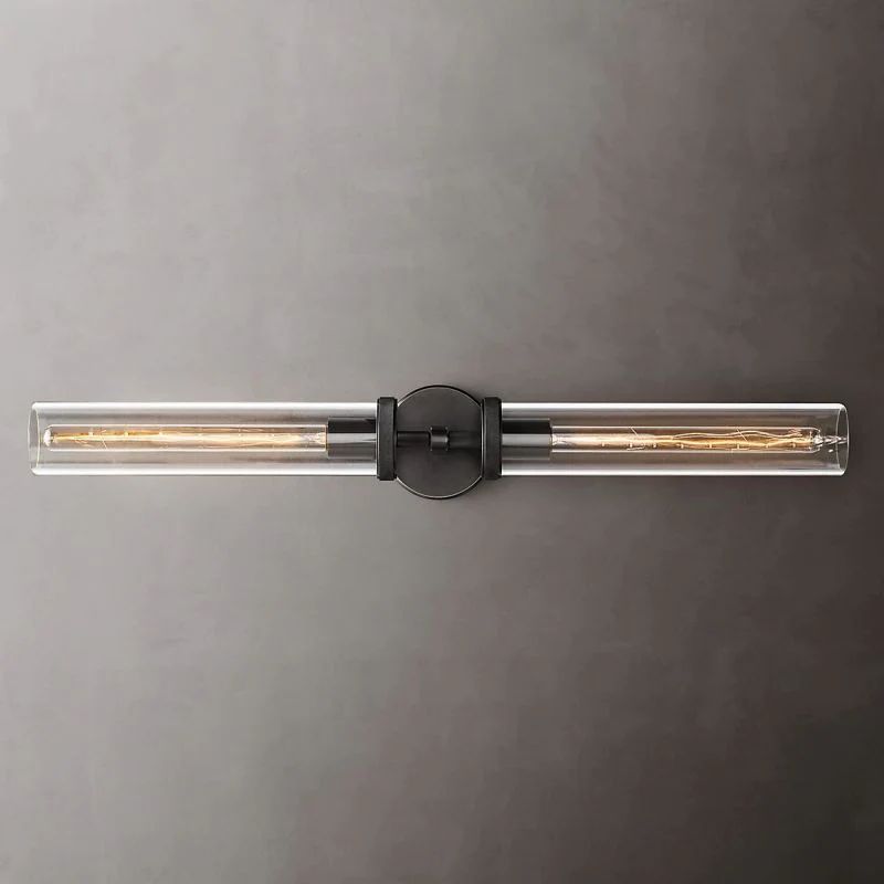 Industrial Linear Wall Light with Glass Hexagon Shade – Metal Hardwired Sconce for Hallway & Bedroom – Dimmable E26 Socket | Thomler