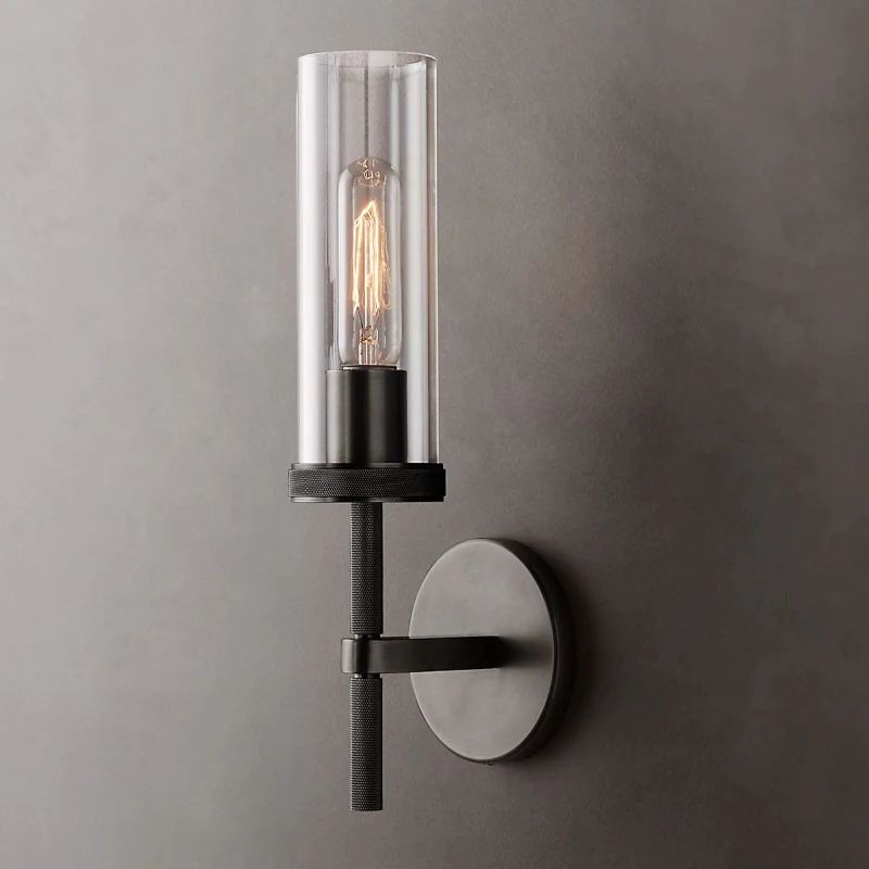 Cylindrical Glass Wall Sconce Light Fixture with Metal Backplate for Hallway Bedroom Living Room Entryway Bathroom | Thomler