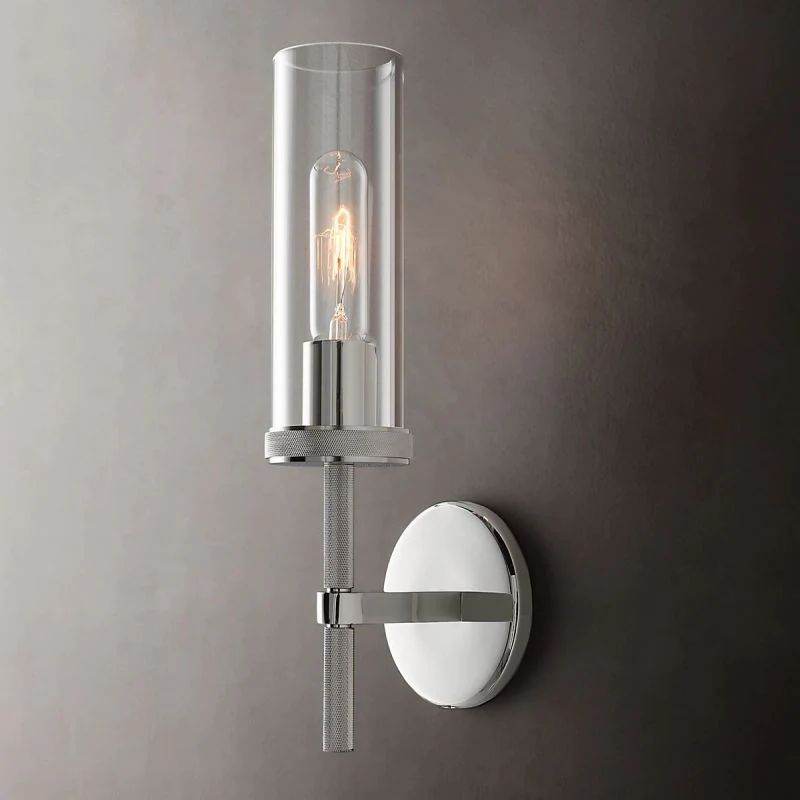 Cylindrical Glass Wall Sconce Light Fixture with Metal Backplate for Hallway Bedroom Living Room Entryway Bathroom | Thomler