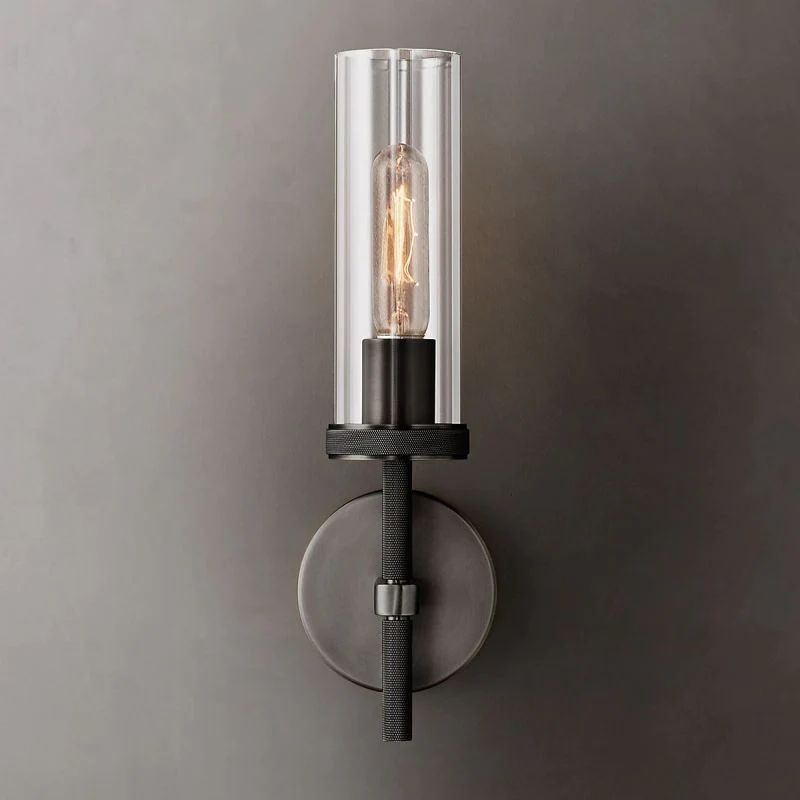 Cylindrical Glass Wall Sconce Light Fixture with Metal Backplate for Hallway Bedroom Living Room Entryway Bathroom | Thomler