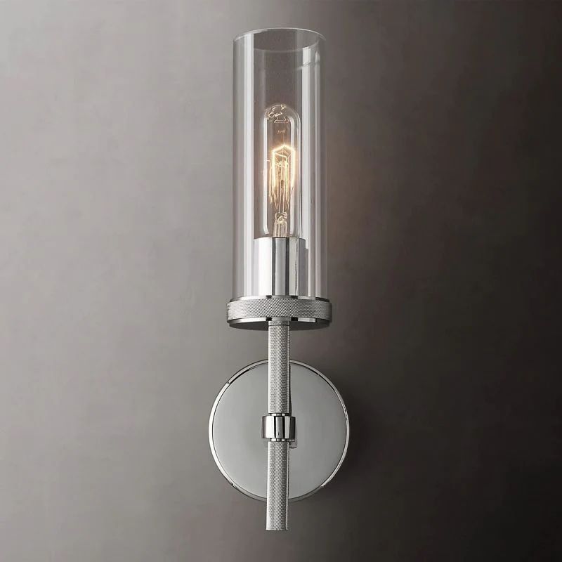 Cylindrical Glass Wall Sconce Light Fixture with Metal Backplate for Hallway Bedroom Living Room Entryway Bathroom | Thomler