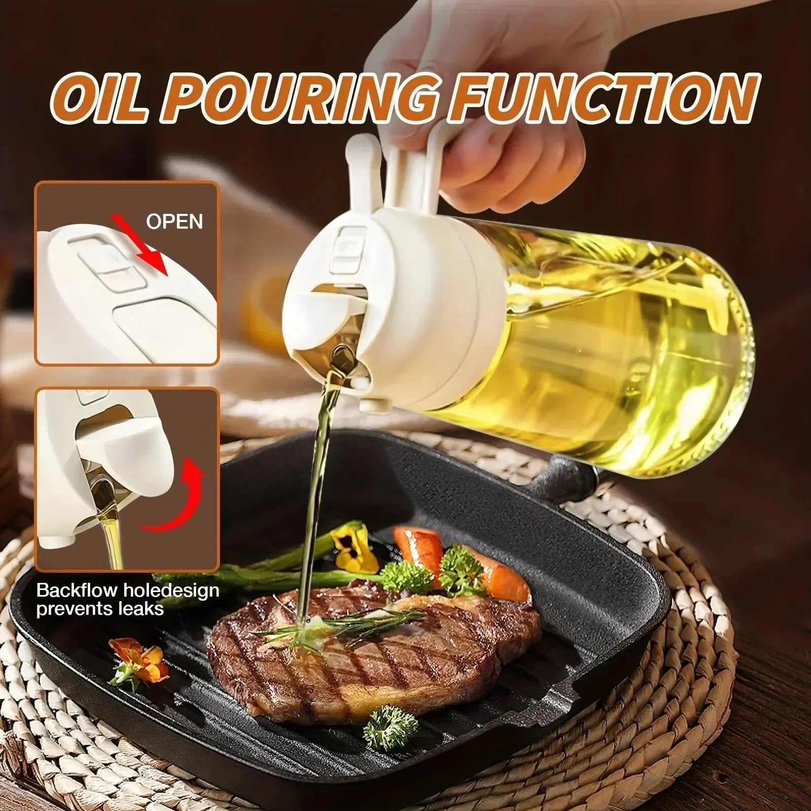 Oil Sprayer Glass 470 ml 16.5 fl oz Kitchen Cooking Spray And Pour Dispenser For Salads BBQ Baking | Thomler