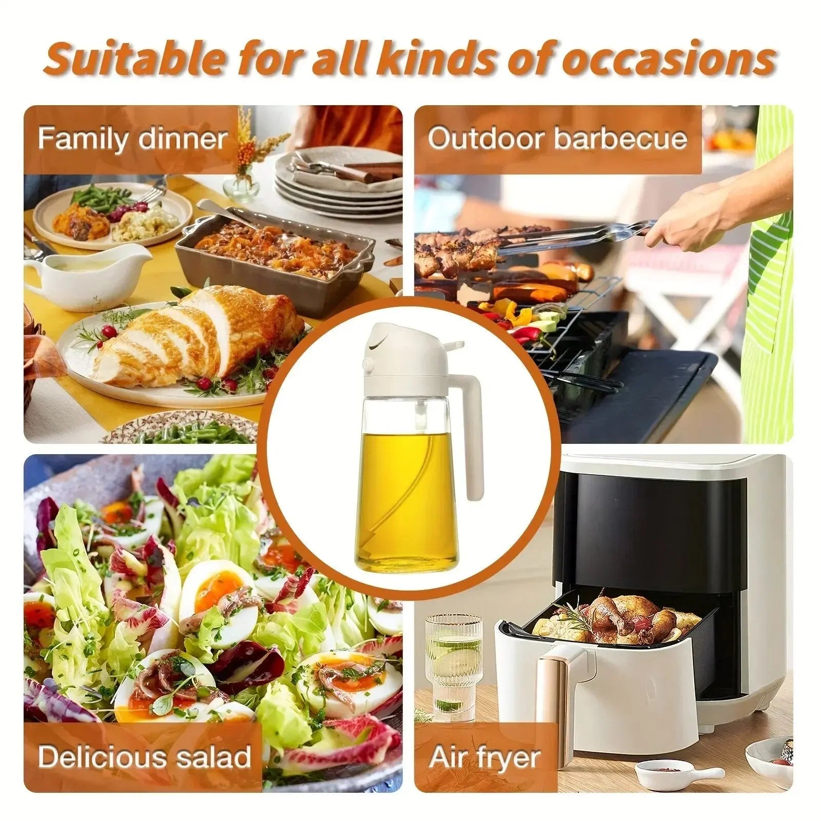 Oil Sprayer Glass 470 ml 16.5 fl oz Kitchen Cooking Spray And Pour Dispenser For Salads BBQ Baking | Thomler