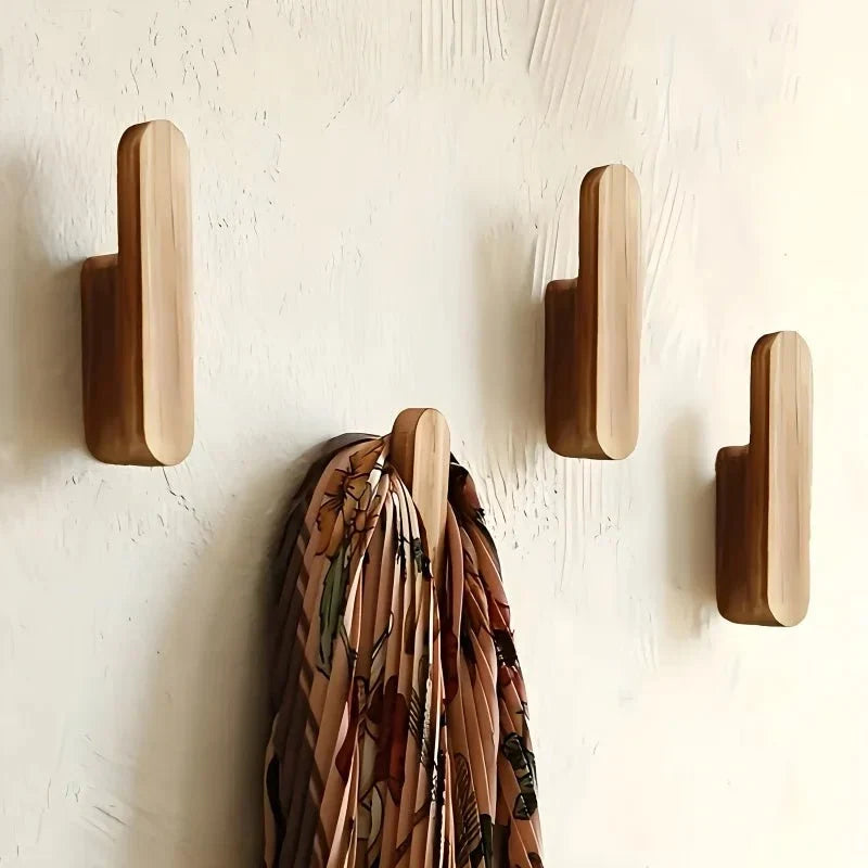 Wooden Wall Hooks – 4-Piece Natural Wood Peg Set for Entryway, Bedroom, Bathroom & Kitchen Storage | Thomler