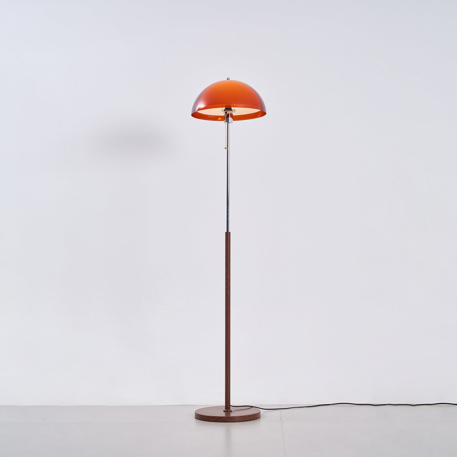 Floor Lamp Wood 60.2 in Amber Acrylic Shade Walnut Color Living Room Bedroom Accent Lighting Retro Modern Pull Chain | Thomler