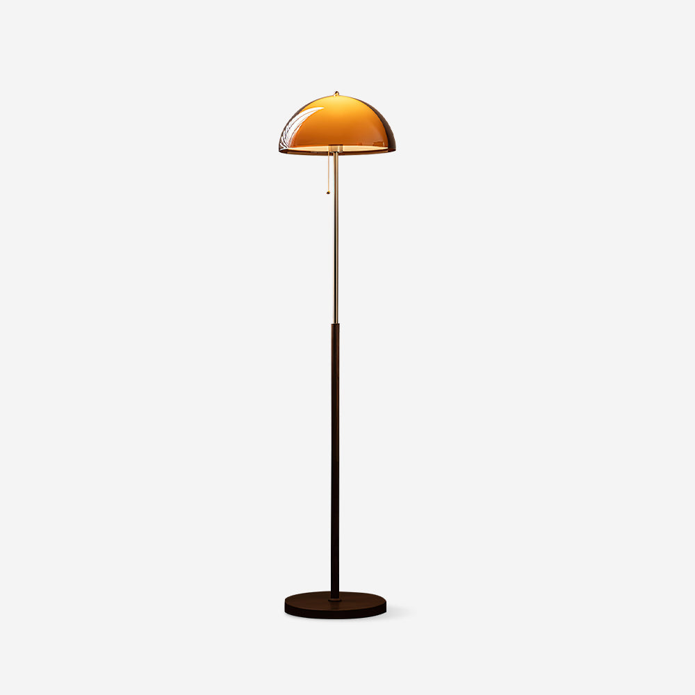 Floor Lamp Wood 60.2 in Amber Acrylic Shade Walnut Color Living Room Bedroom Accent Lighting Retro Modern Pull Chain | Thomler