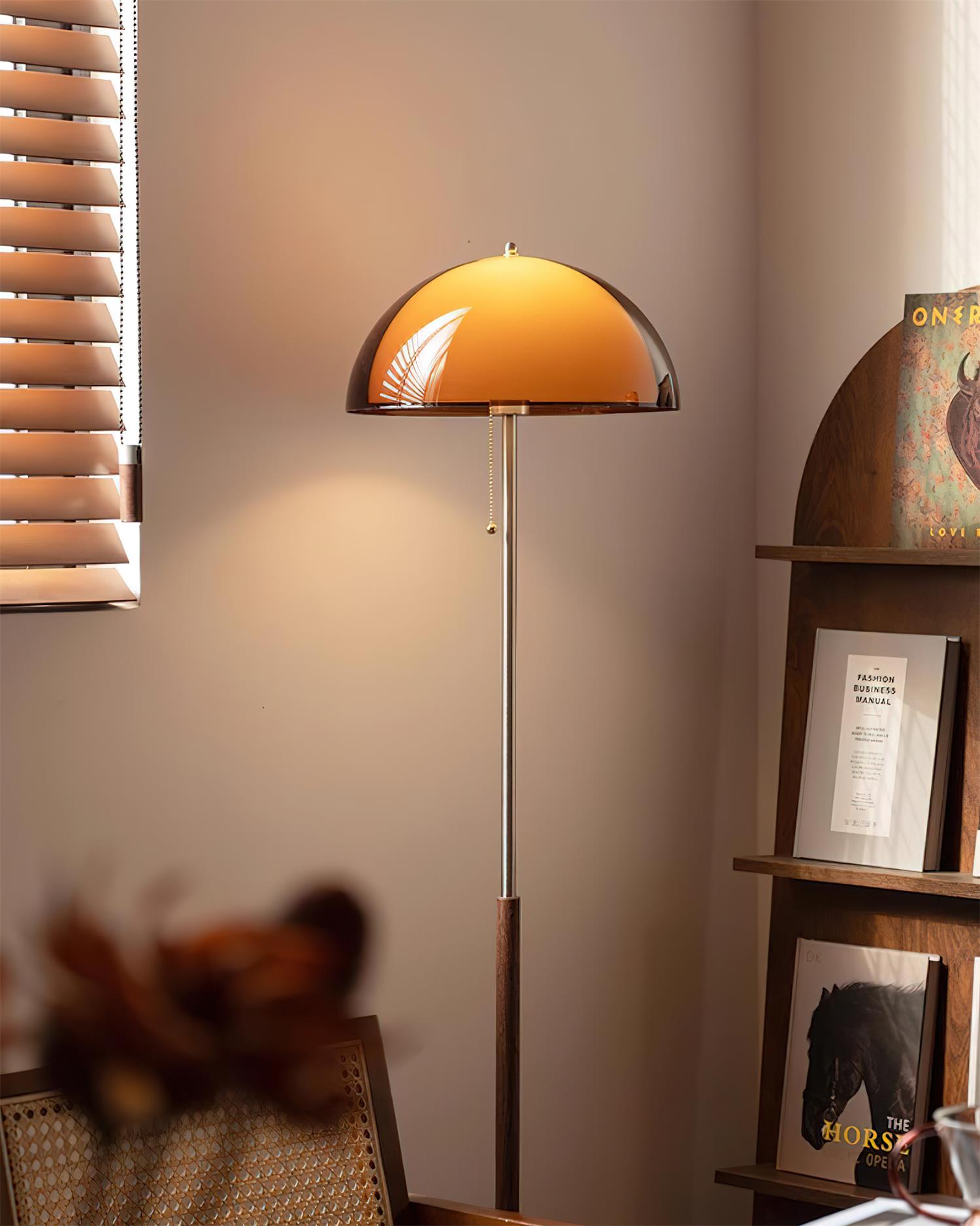 Floor Lamp Wood 60.2 in Amber Acrylic Shade Walnut Color Living Room Bedroom Accent Lighting Retro Modern Pull Chain | Thomler