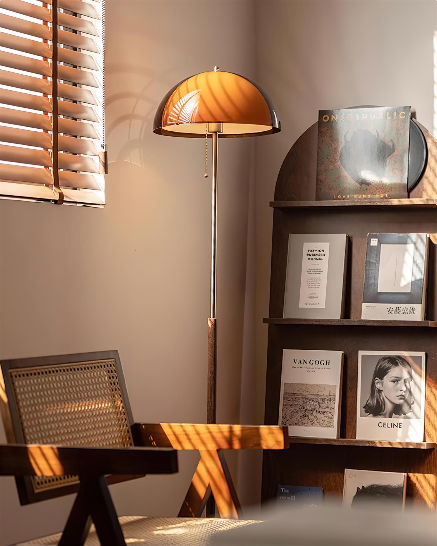 Floor Lamp Wood 60.2 in Amber Acrylic Shade Walnut Color Living Room Bedroom Accent Lighting Retro Modern Pull Chain | Thomler
