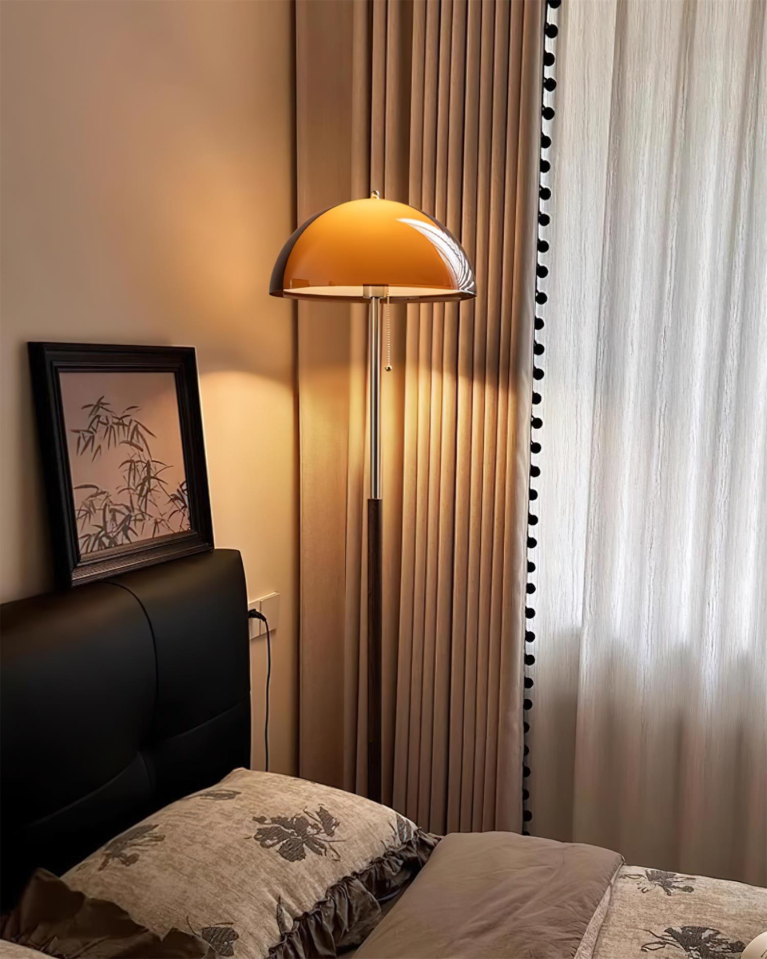 Floor Lamp Wood 60.2 in Amber Acrylic Shade Walnut Color Living Room Bedroom Accent Lighting Retro Modern Pull Chain | Thomler