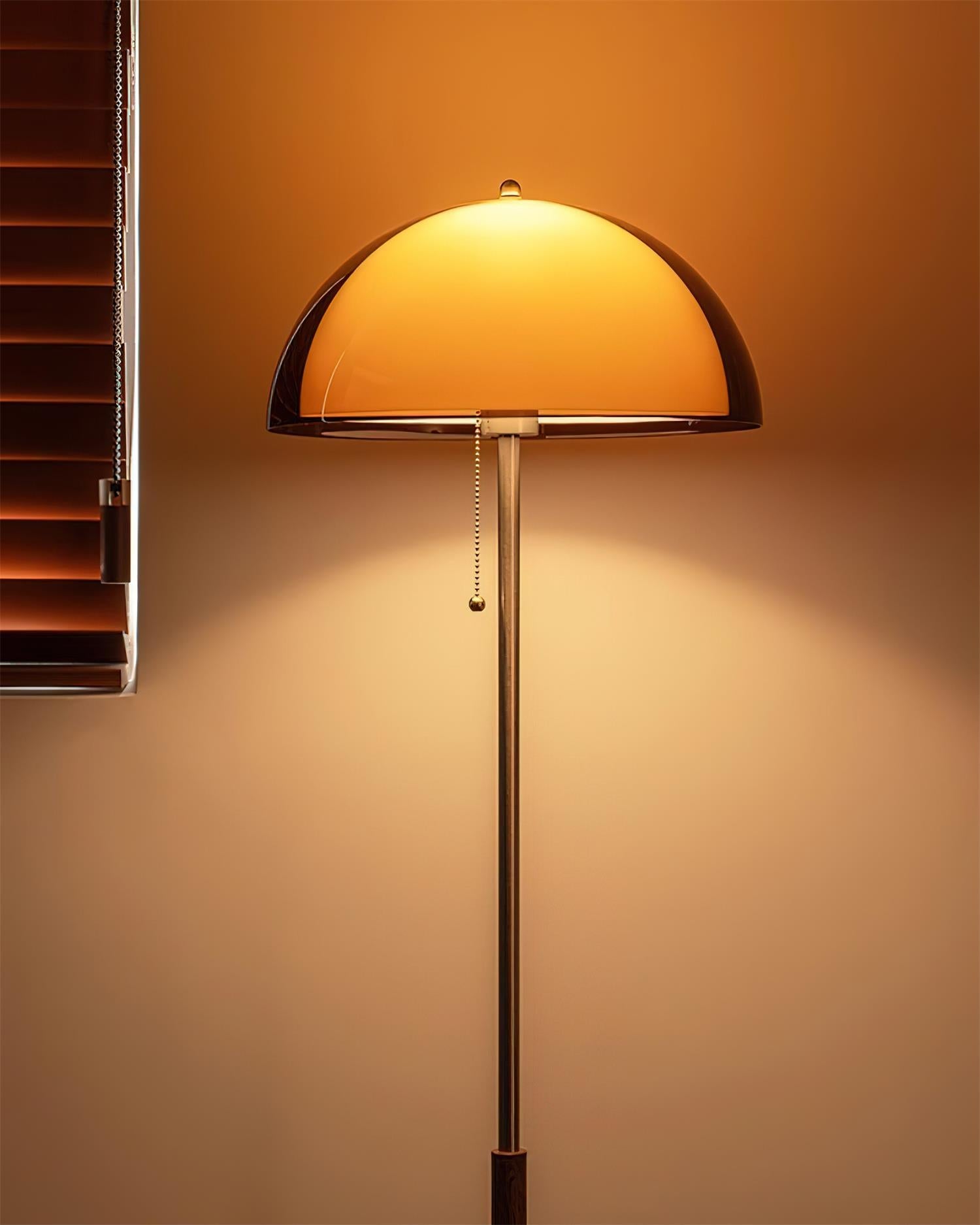 Floor Lamp Wood 60.2 in Amber Acrylic Shade Walnut Color Living Room Bedroom Accent Lighting Retro Modern Pull Chain | Thomler