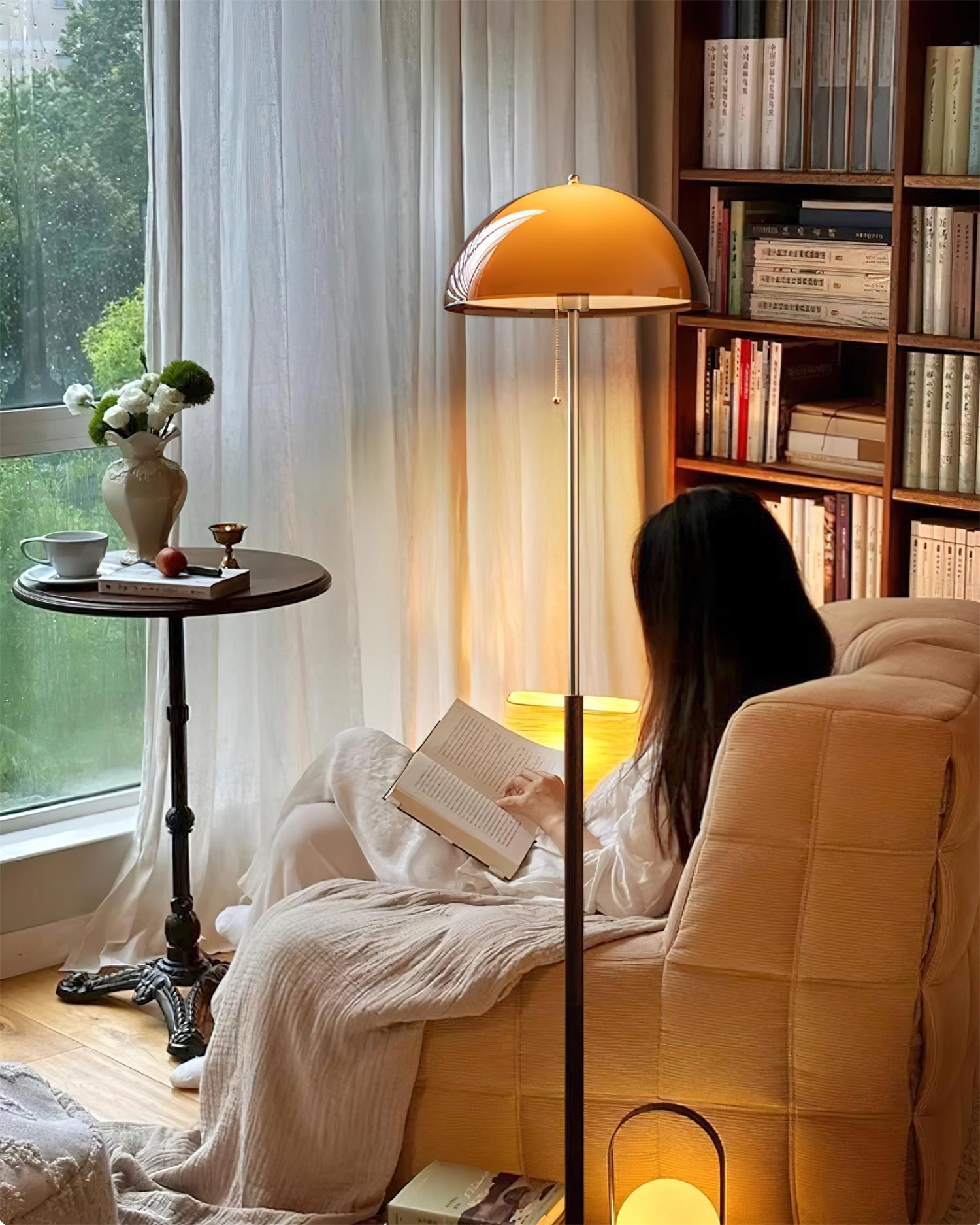 Floor Lamp Wood 60.2 in Amber Acrylic Shade Walnut Color Living Room Bedroom Accent Lighting Retro Modern Pull Chain | Thomler