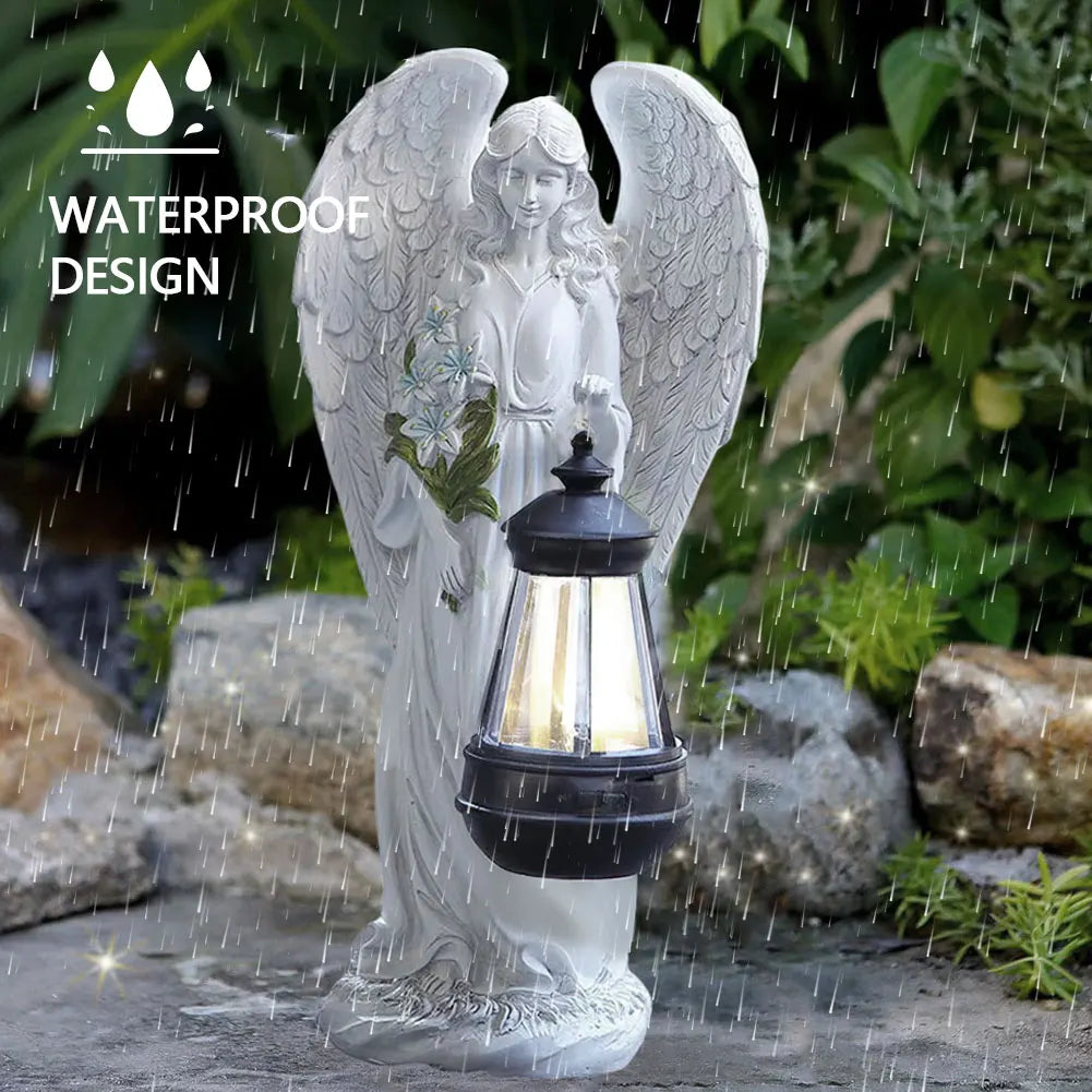 Garden Statue Resin 31.0 cm White Solar LED Lantern Waterproof Patio Memorial Decoration Outdoor Light | Thomler