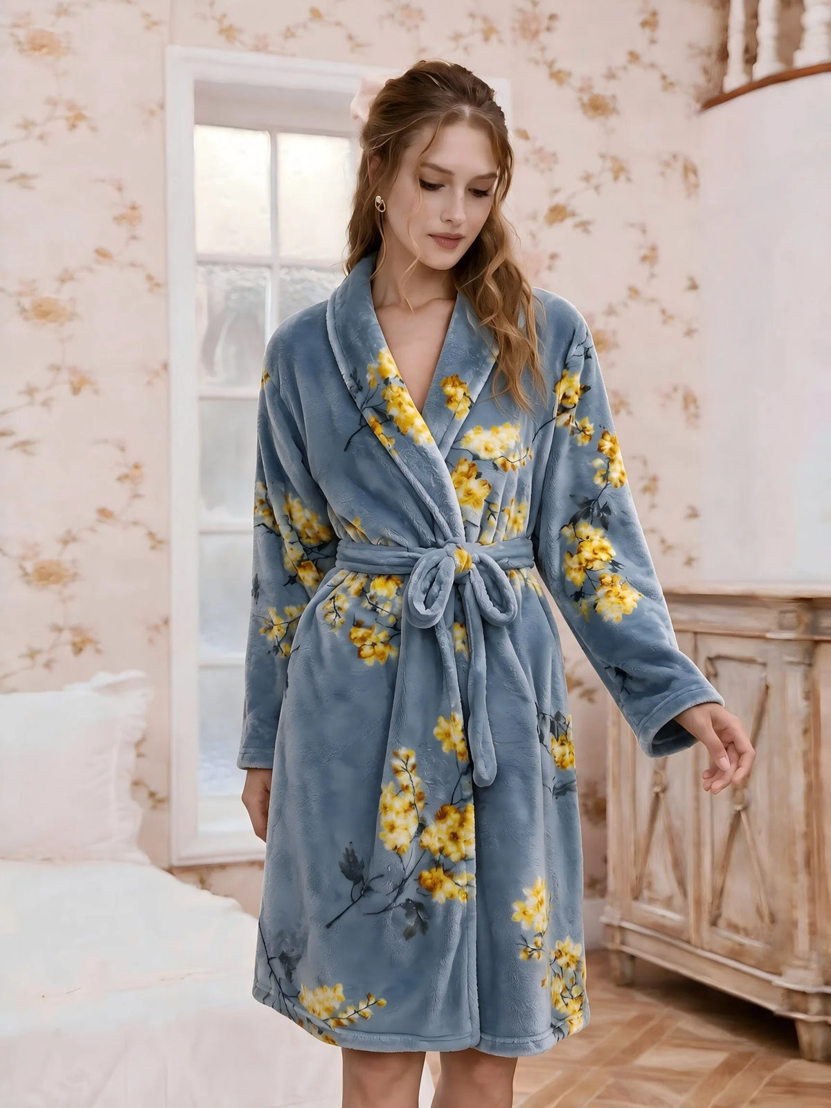 Women's Plush Fleece Robe with Adjustable Tie Belt | Cozy Loungewear for Fall & Winter | Full-Length Thick Bathrobe for Home Relaxation | Thomler