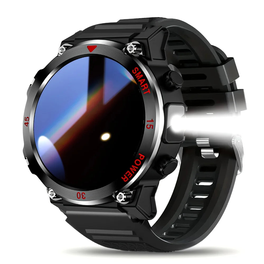 Round Fitness Tracker with Built-In Flashlight & Bluetooth Calling – 1.52" HD Display, Heart Rate Monitor, Magnetic Charging for Outdoor | Thomler