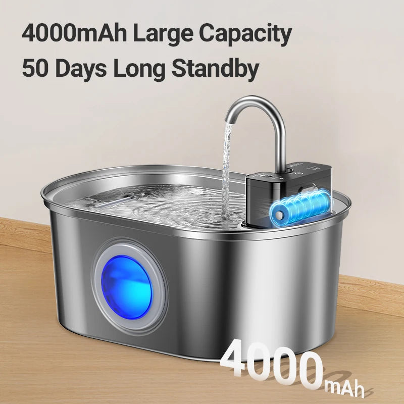 Rechargeable Motion-Sensing Pet Drinking Fountain – Stainless Steel Bowl with Filter System for Cats & Dogs – 3.2L Capacity – 4000mAh | Thomler