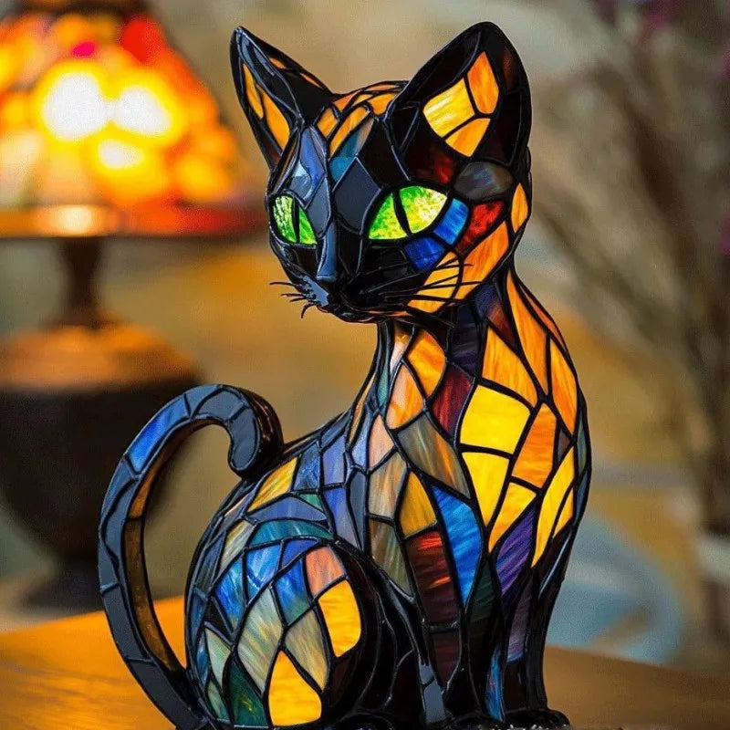 Solar Cat Statue Garden Light with Glowing Eyes for Outdoor Patio Decor | Metal Silhouette Yard Art LED Accent Lamp for Walkways, Porches | Thomler