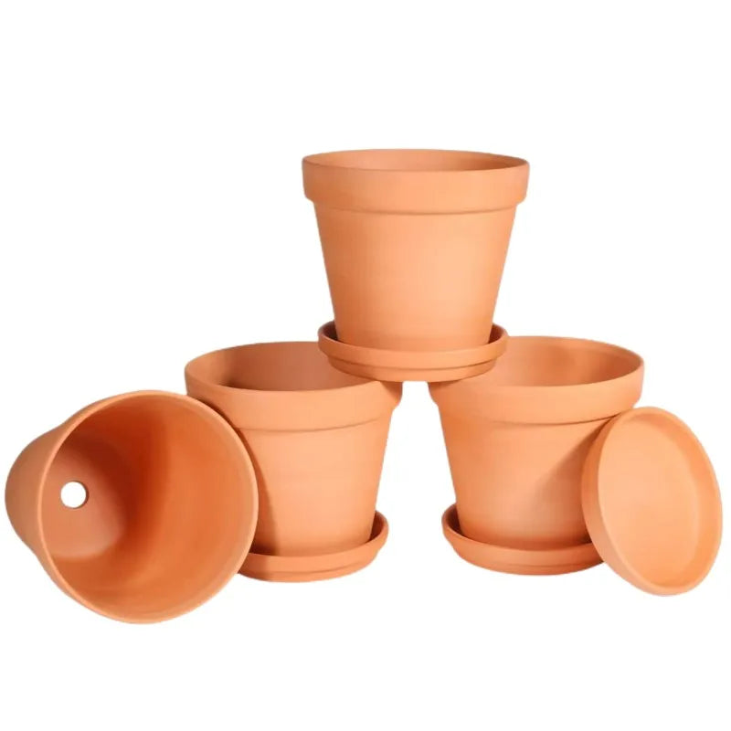 Ceramic Garden Planter Set – 4-Inch Drainage Pots with Matching Saucers for Succulents, Herbs & Small Plants | Thomler