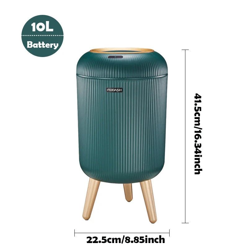 Trash Can Plastic 10.0 L Motion Sensor Wooden Legs Kitchen Bathroom Touchless Waste Bin Scandinavian Style | Thomler