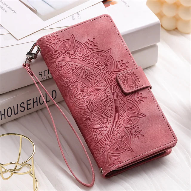 Folio Wallet Case for Galaxy S26 S25 S24 S23 S22 S21 S20 Note 20 10 9 with Card Slots Embossed Leather Flip Cover | Thomler