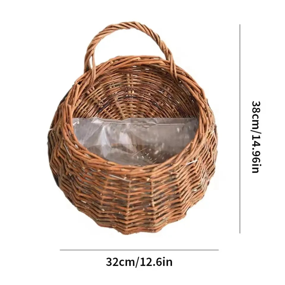 Wall Planter Basket Rattan 30.0 cm Natural Indoor Outdoor Hanging Flower Pot Holder Garden Balcony Decor | Thomler