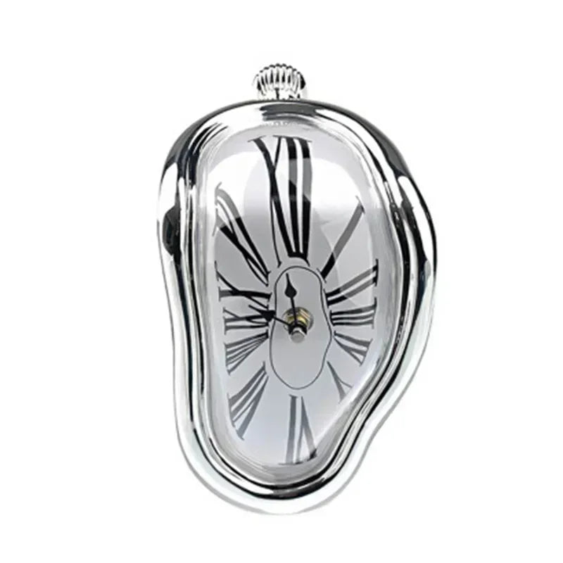 Desk Clock Aluminium Quartz 18.0 cm Silver Surreal Shelf Mantel Office Decorative Melting Roman Numeral Timepiece | Thomler