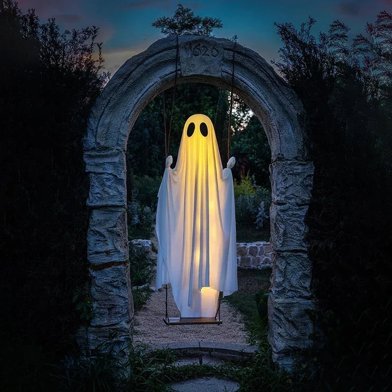 Illuminated Swinging Ghost Decoration with LED Lights for Outdoor Porch Display | Thomler