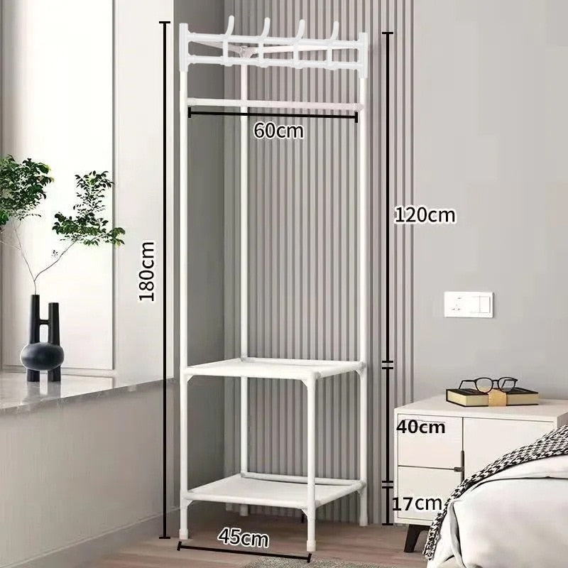 Corner Metal Garment Rack with Shelves for Entryway & Bedroom Organization | Thomler