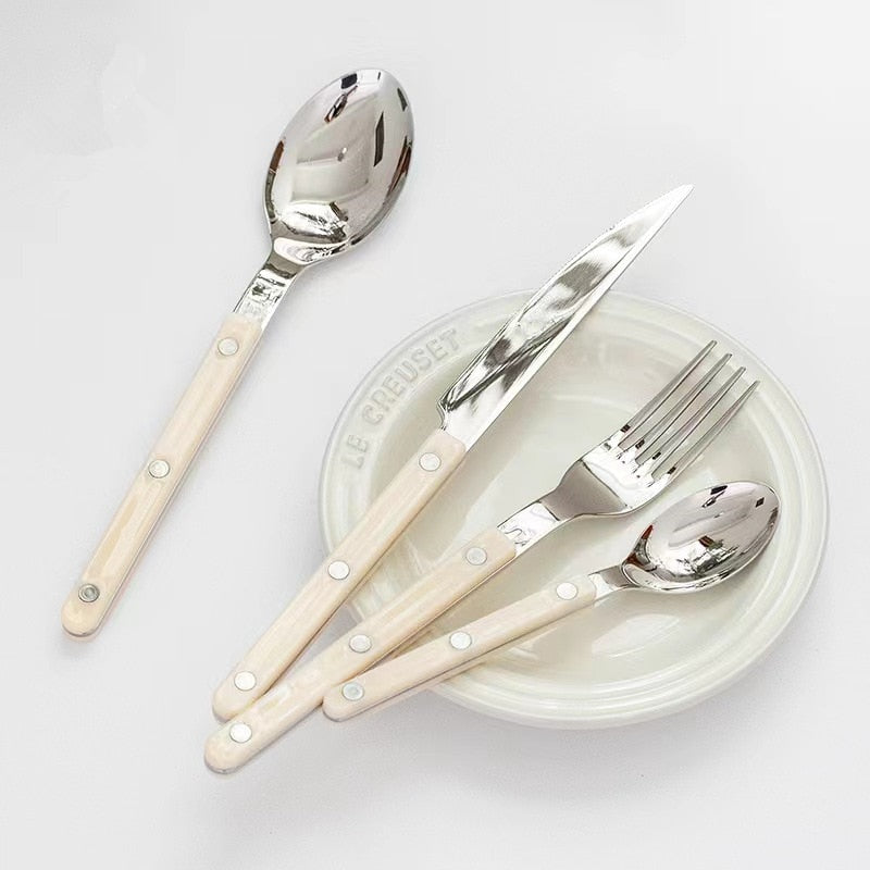 Flatware Set for 6 – Riveted Handle Silverware Service with Knife Fork Spoon – Slim Bistro Stainless Steel Dining Utensils for Everyday | Thomler