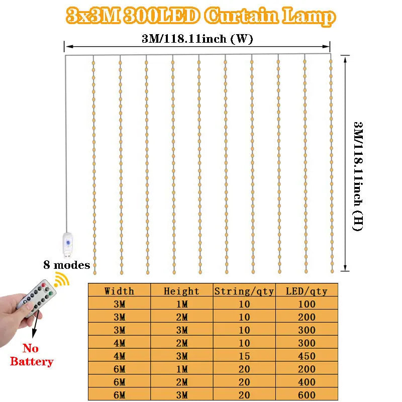 USB Waterfall String Lights with Remote Control 8 Modes LED Fairy Light Backdrop for Bedroom Wedding Party Indoor Decor | Thomler